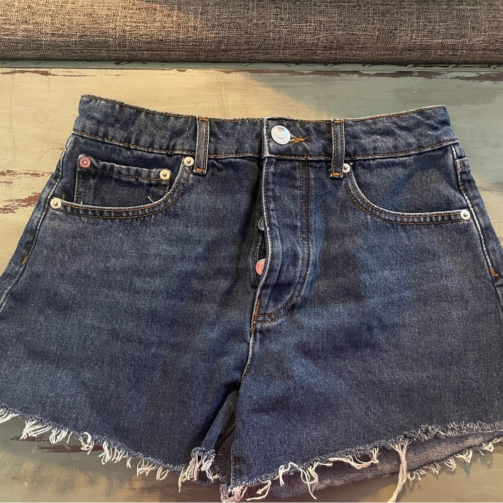 Gianni Bini Dark Blue Denim Frayed Hem Shorts